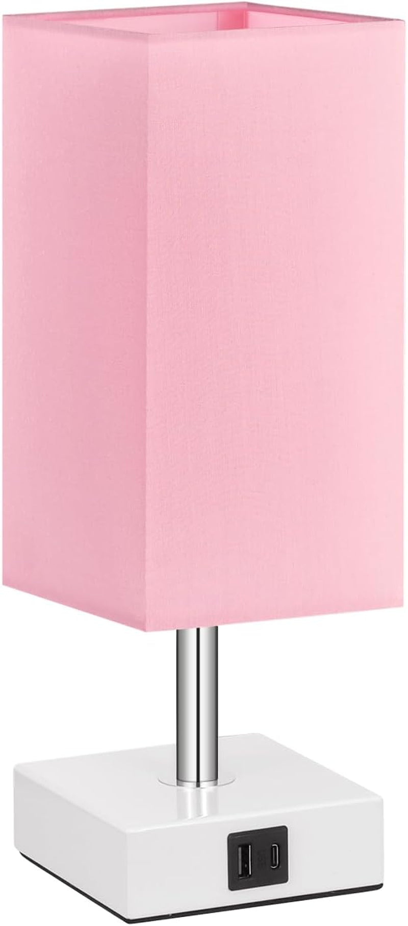 Ambimall Touch Control Table Lamp with 2 USB Charging Ports, 3 Way Touch Lamps beside Desk, Nightstand Lamp for Bedrooms Living Room, Pink Shade with White Base, LED Bulb Included(Pink)