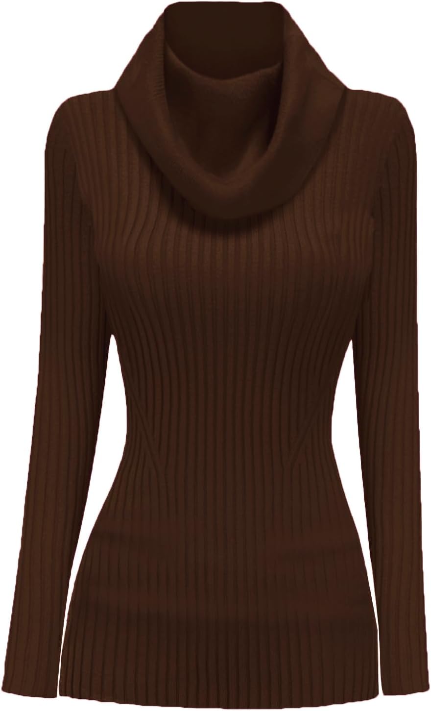 V28 Women's Slim Fit Long Sleeve Cowl Neck Knit Sweater