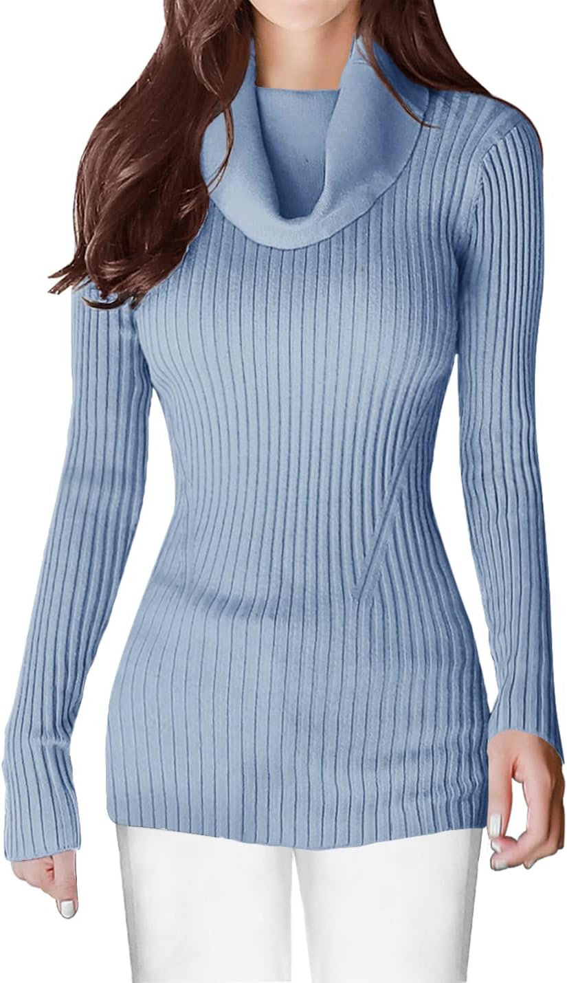 V28 Women's Slim Fit Long Sleeve Cowl Neck Knit Sweater