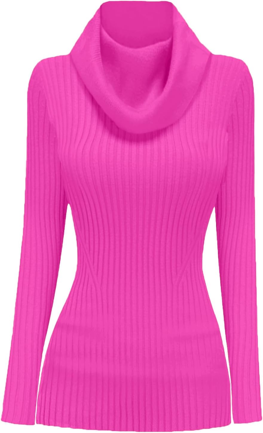 V28 Women's Slim Fit Long Sleeve Cowl Neck Knit Sweater