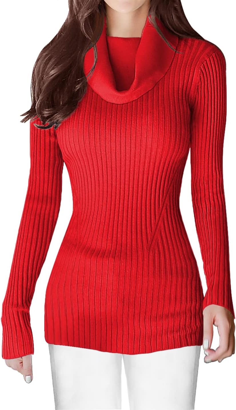 V28 Women's Slim Fit Long Sleeve Cowl Neck Knit Sweater