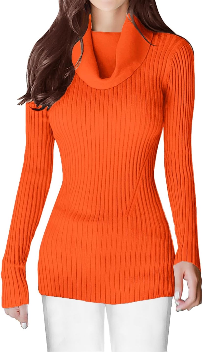 V28 Women's Slim Fit Long Sleeve Cowl Neck Knit Sweater