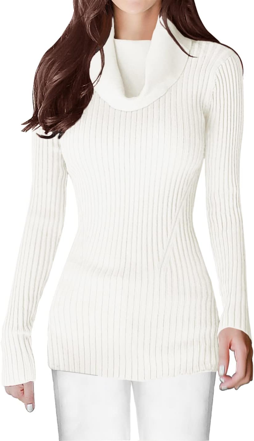 V28 Women's Slim Fit Long Sleeve Cowl Neck Knit Sweater
