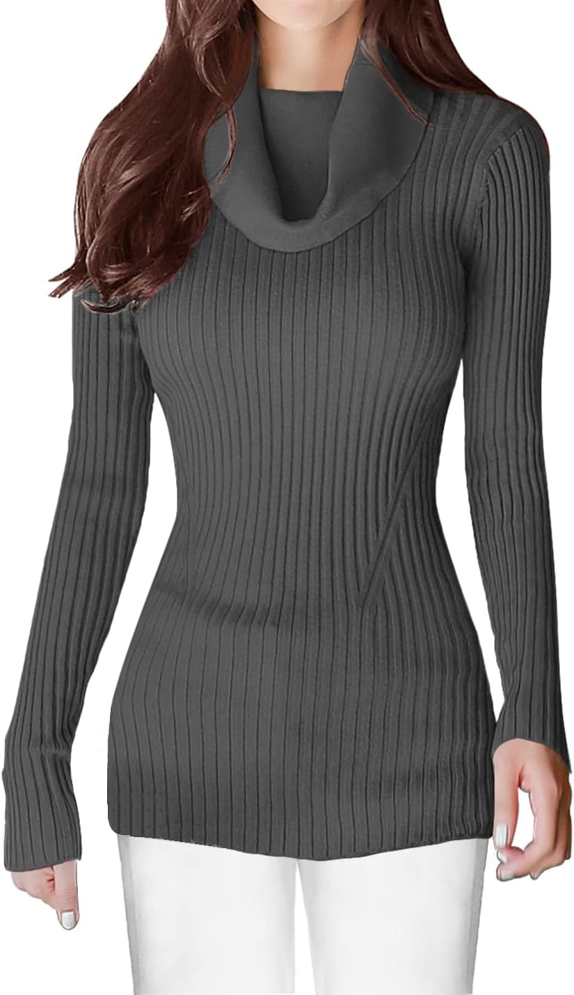 V28 Women's Slim Fit Long Sleeve Cowl Neck Knit Sweater