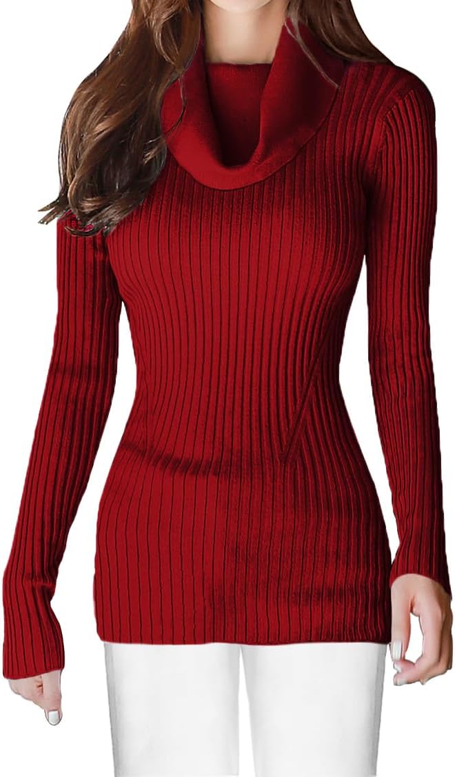 V28 Women's Slim Fit Long Sleeve Cowl Neck Knit Sweater