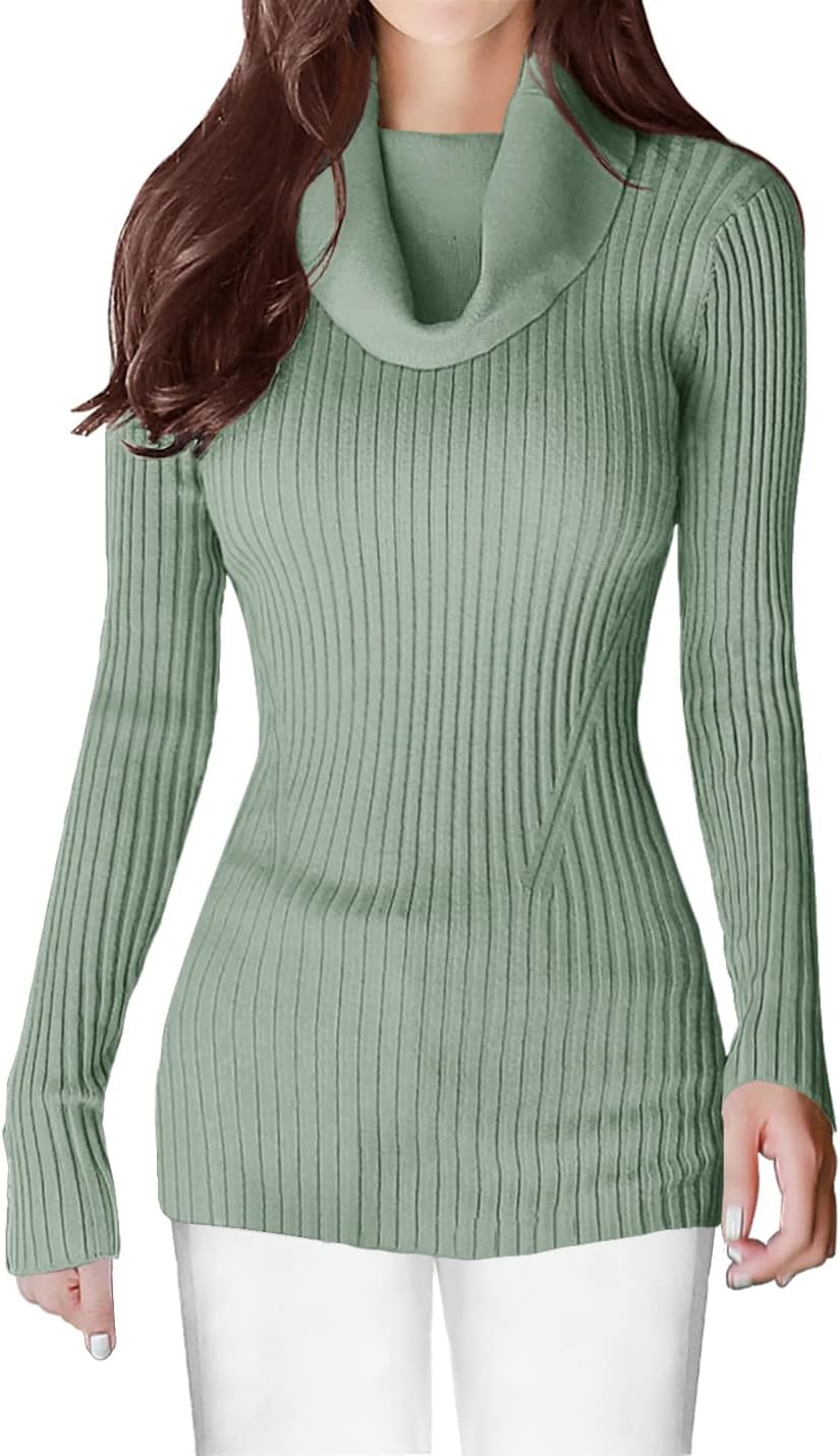 V28 Women's Slim Fit Long Sleeve Cowl Neck Knit Sweater