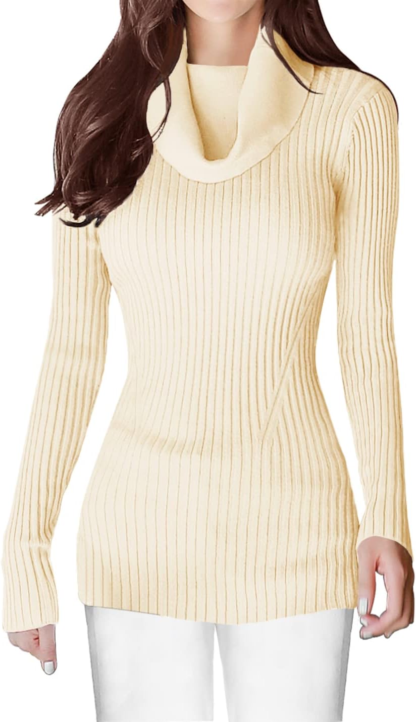 V28 Women's Slim Fit Long Sleeve Cowl Neck Knit Sweater