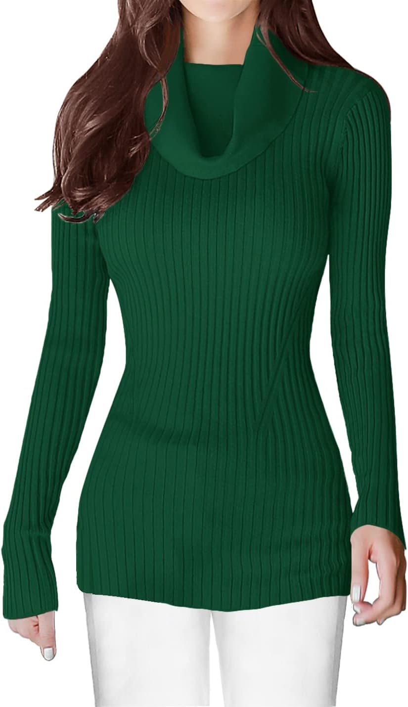 V28 Women's Slim Fit Long Sleeve Cowl Neck Knit Sweater