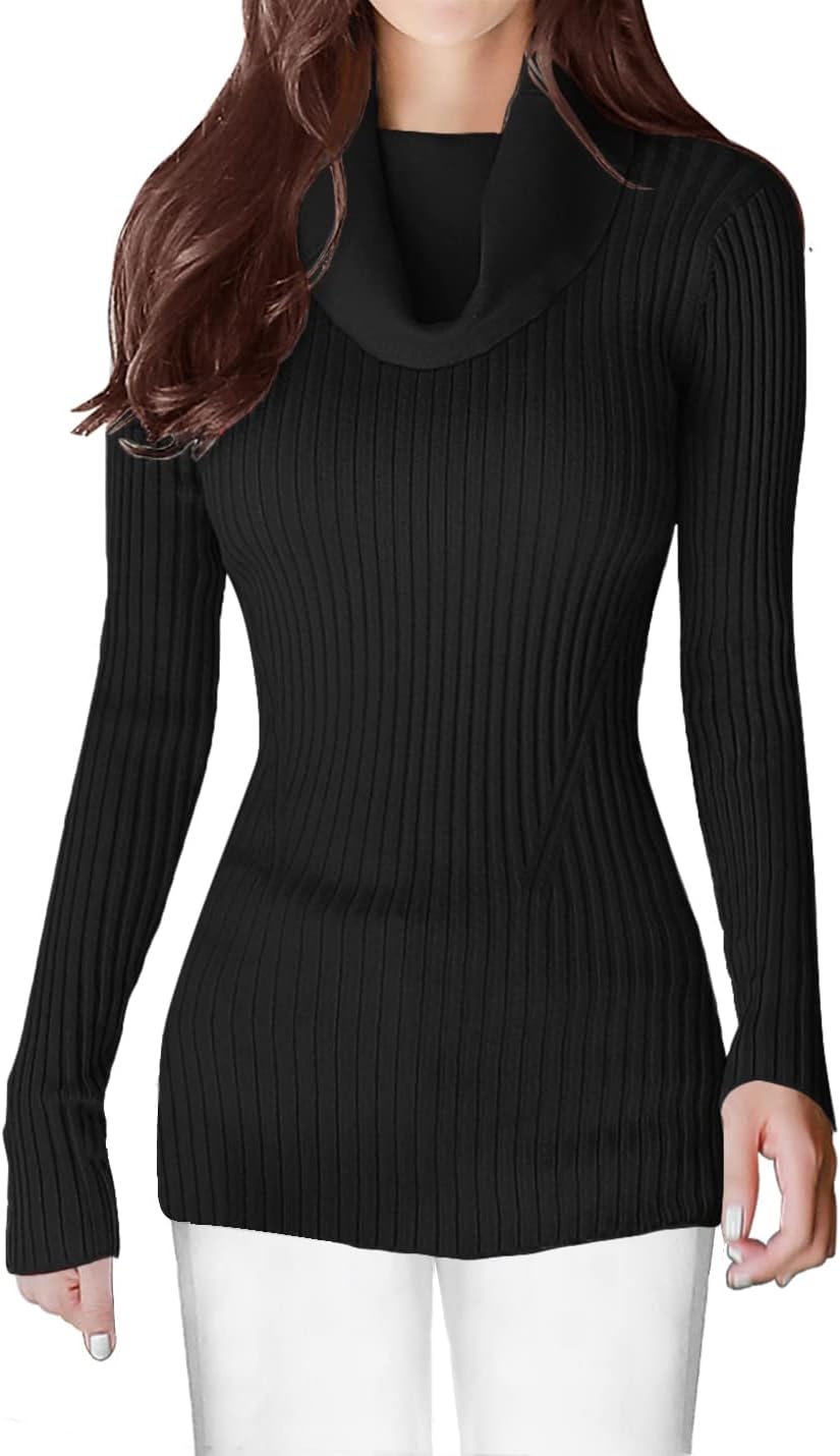 V28 Women's Slim Fit Long Sleeve Cowl Neck Knit Sweater