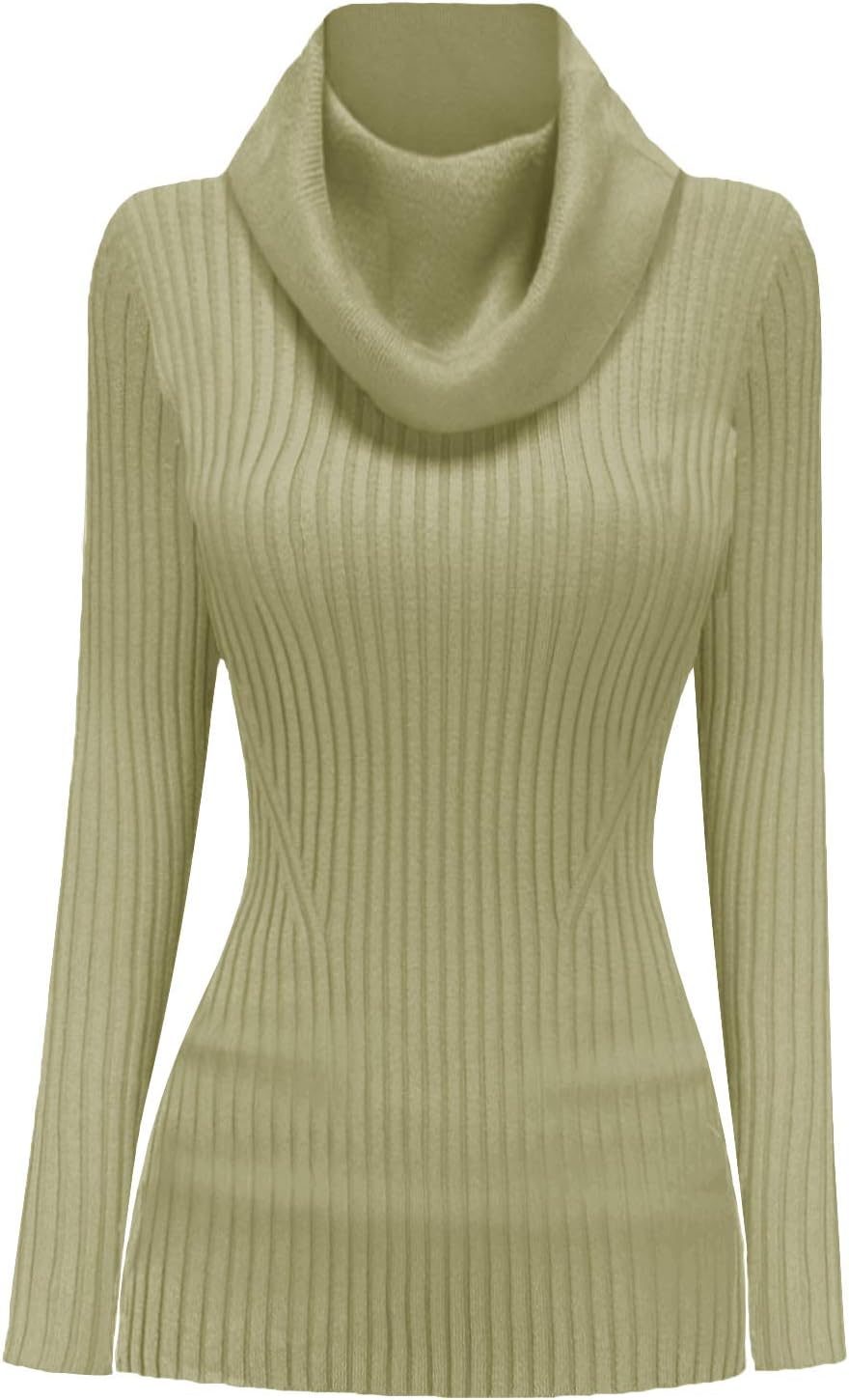 V28 Women's Slim Fit Long Sleeve Cowl Neck Knit Sweater