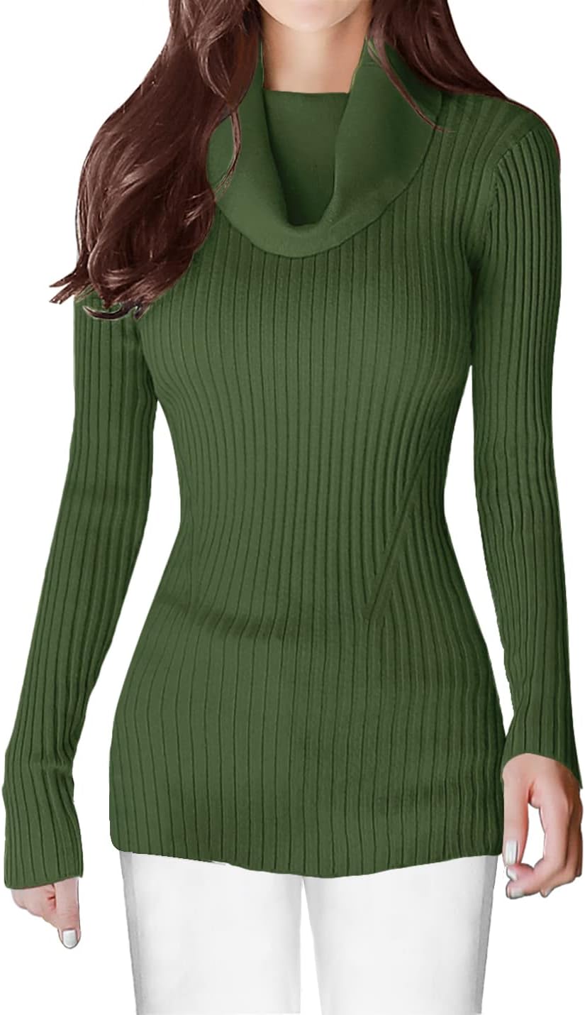 V28 Women's Slim Fit Long Sleeve Cowl Neck Knit Sweater