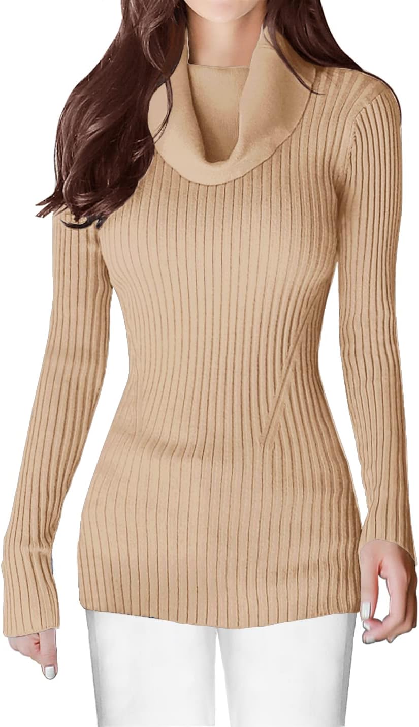 V28 Women's Slim Fit Long Sleeve Cowl Neck Knit Sweater