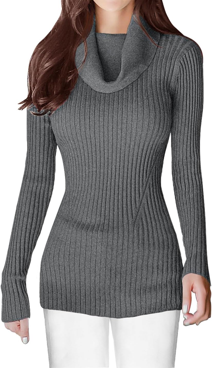 V28 Women's Slim Fit Long Sleeve Cowl Neck Knit Sweater
