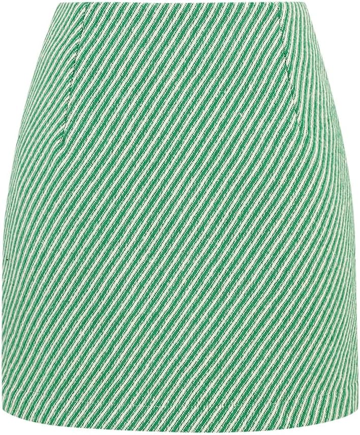 Kinghua Women's High-Waisted Wool Plaid Mini Pencil Skirt for Fall and Winter