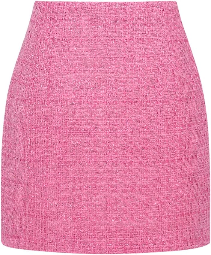 Kinghua Women's High-Waisted Wool Plaid Mini Pencil Skirt for Fall and Winter