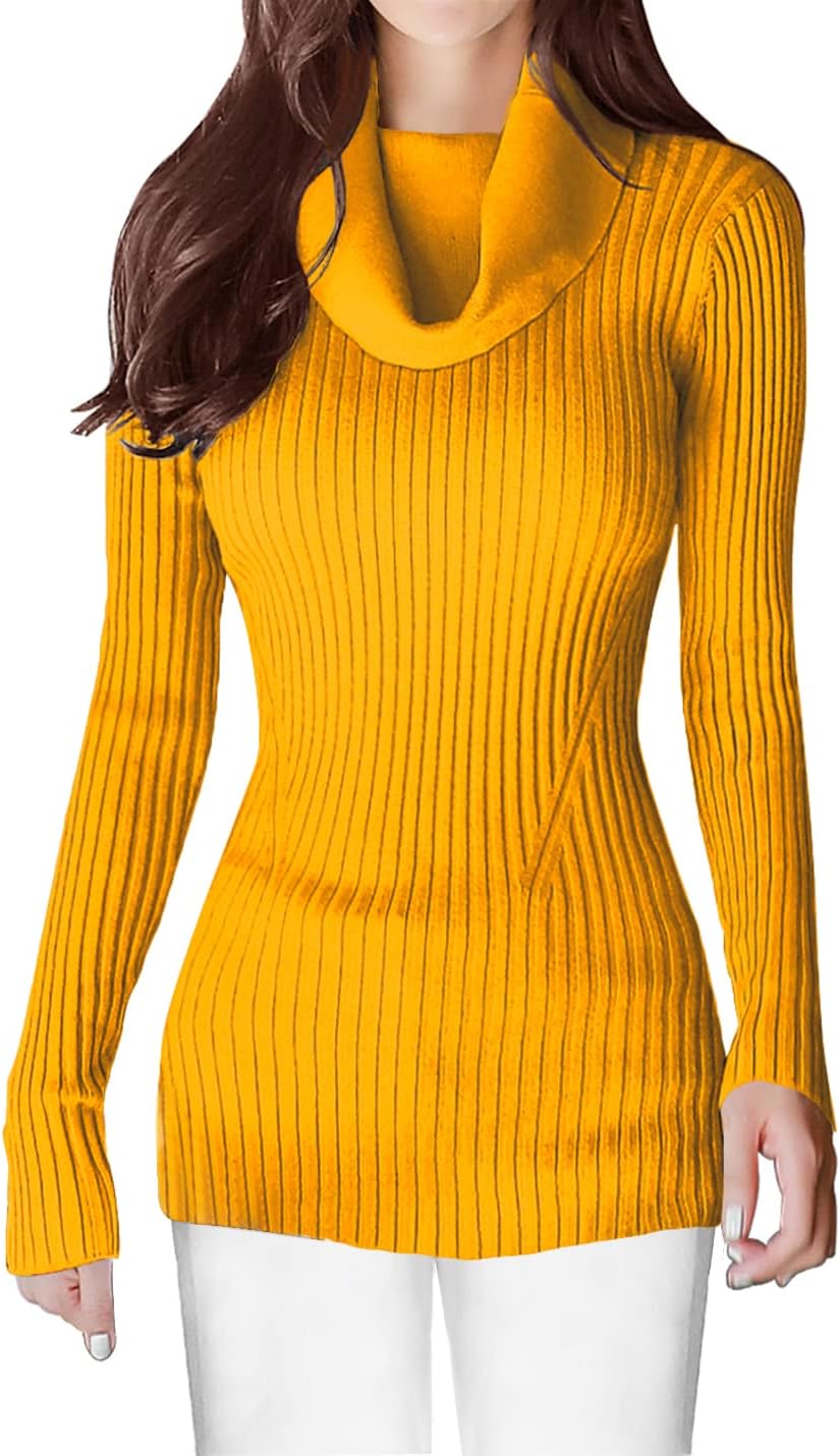 V28 Women's Slim Fit Long Sleeve Cowl Neck Knit Sweater