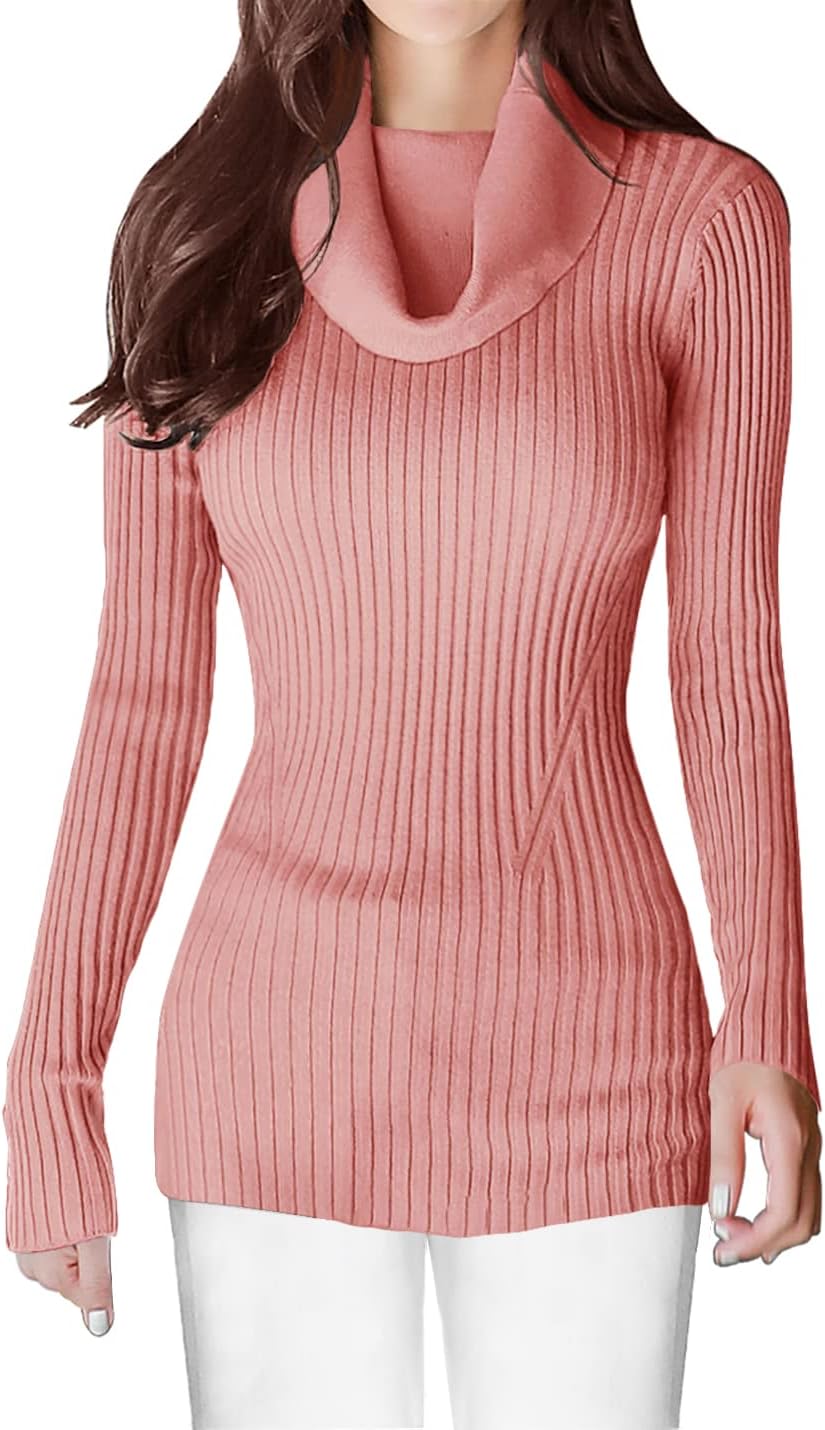 V28 Women's Slim Fit Long Sleeve Cowl Neck Knit Sweater