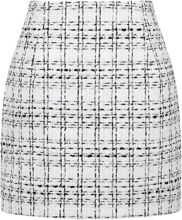 Kinghua Women's High-Waisted Wool Plaid Mini Pencil Skirt for Fall and Winter
