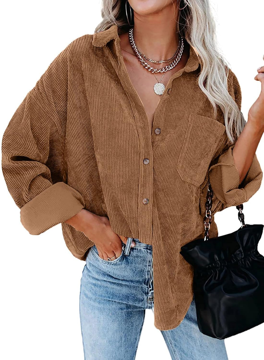 Stunshow Women's Plaid Button-Down Flannel Shacket Long Sleeve Coat Jacket - Trendy 2025 Collection