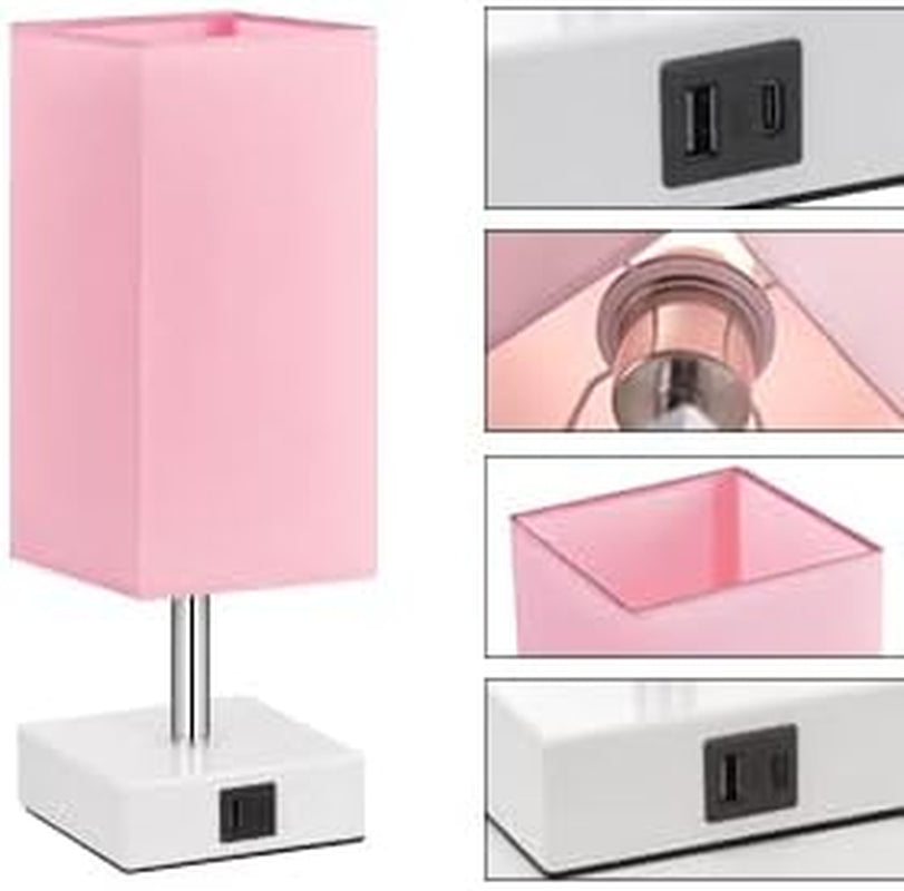 Ambimall Touch Control Table Lamp with 2 USB Charging Ports, 3 Way Touch Lamps beside Desk, Nightstand Lamp for Bedrooms Living Room, Pink Shade with White Base, LED Bulb Included(Pink)