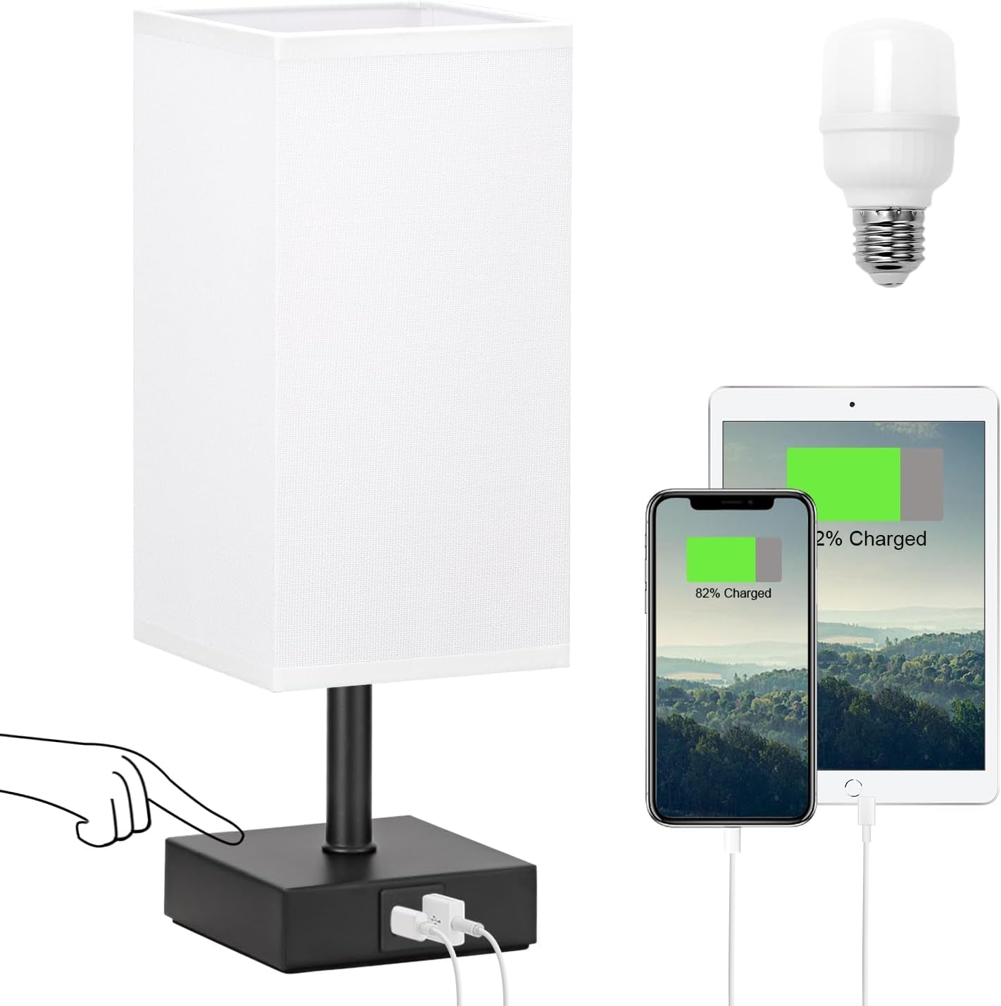 Ambimall Touch Control Table Lamp with 2 USB Charging Ports, 3 Way Touch Lamps beside Desk, Nightstand Lamp for Bedrooms Living Room, Pink Shade with White Base, LED Bulb Included(Pink)