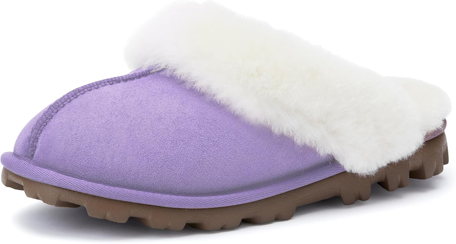 Waysoft Women'S Genuine Australian Sheepskin Slippers, 100% Shearling, 8Mm Memory-Foam, Hard Bottom Slipper