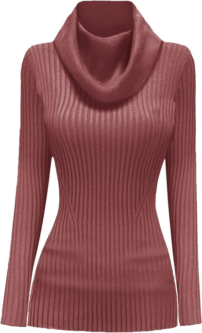 V28 Women's Slim Fit Long Sleeve Cowl Neck Knit Sweater
