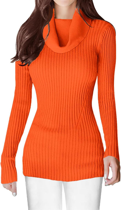 V28 Women's Slim Fit Long Sleeve Cowl Neck Knit Sweater