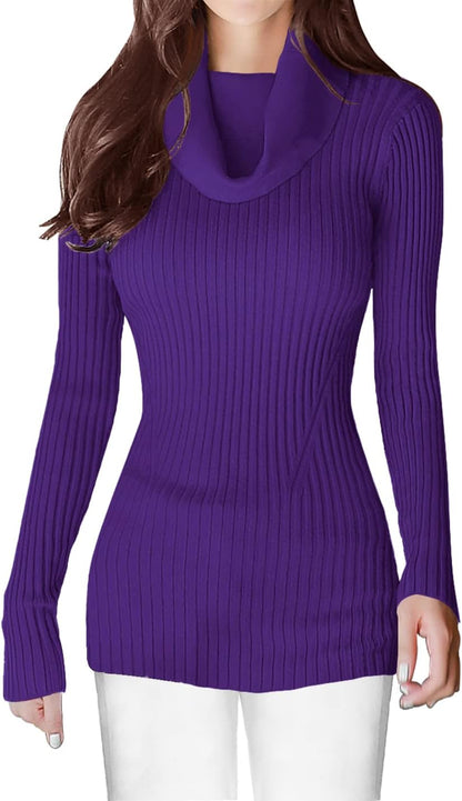 V28 Women's Slim Fit Long Sleeve Cowl Neck Knit Sweater