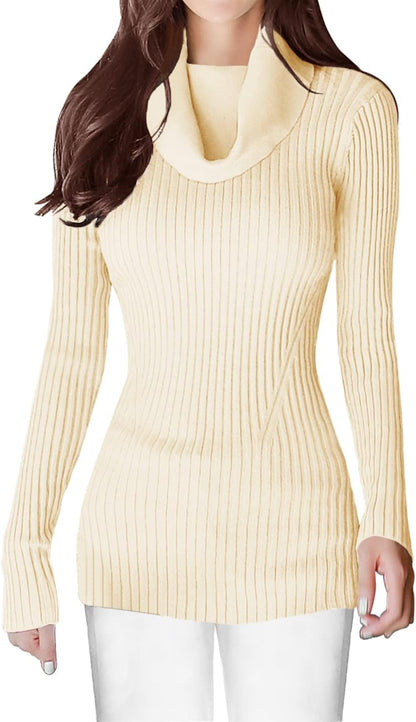 V28 Women's Slim Fit Long Sleeve Cowl Neck Knit Sweater