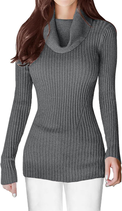V28 Women's Slim Fit Long Sleeve Cowl Neck Knit Sweater