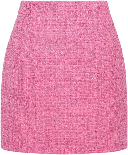 Kinghua Women's High-Waisted Wool Plaid Mini Pencil Skirt for Fall and Winter