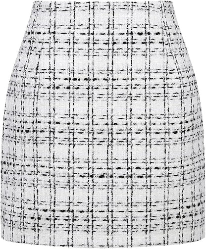 Kinghua Women's High-Waisted Wool Plaid Mini Pencil Skirt for Fall and Winter