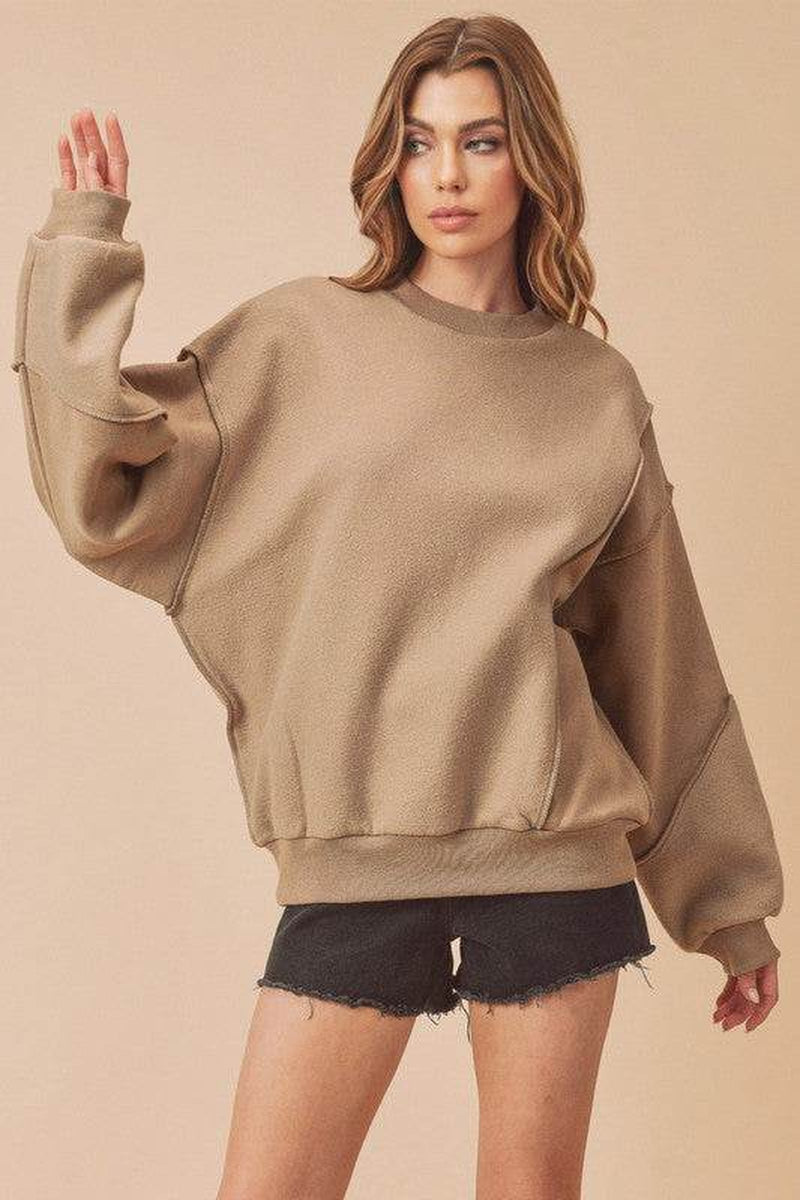 Aemi + Co Exposed Seam round Neck Drop Shoulder Sweatshirt