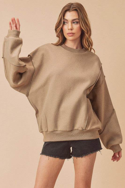 Aemi + Co Exposed Seam round Neck Drop Shoulder Sweatshirt