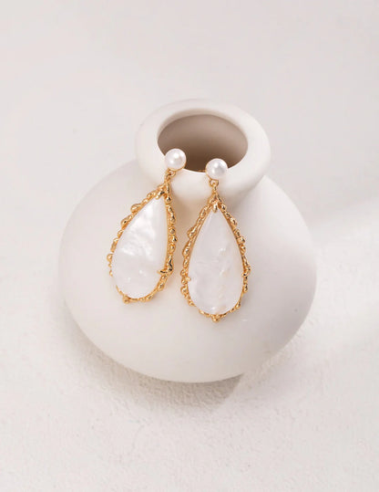 Elegance Pearl and Seashell Drop Earrings