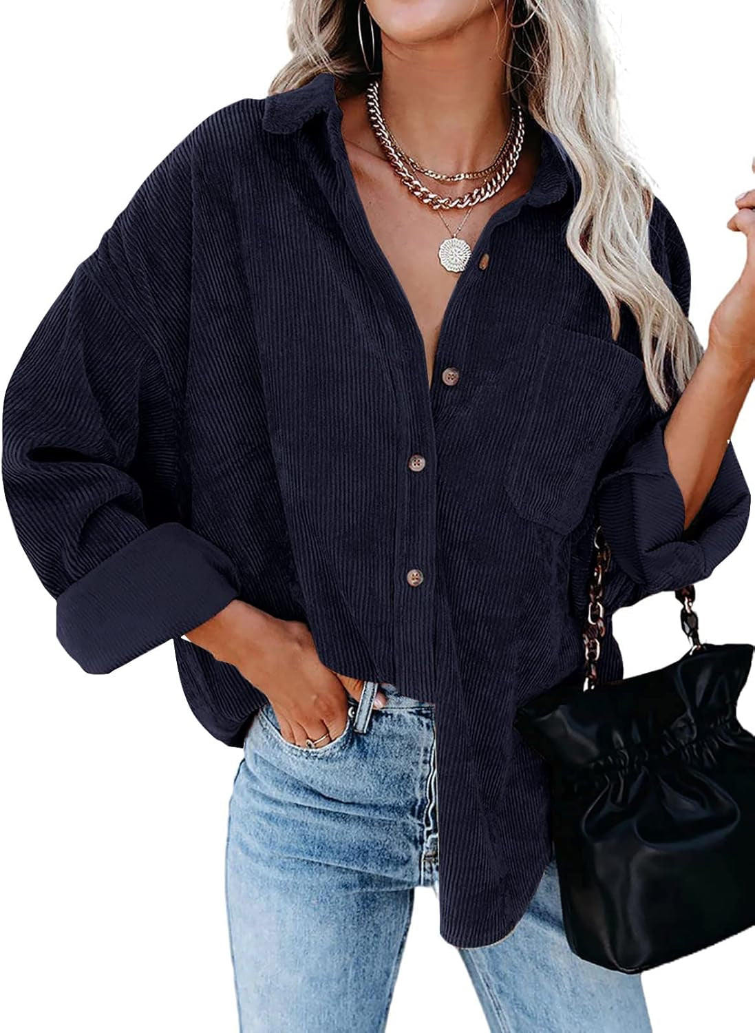 Stunshow Women's Plaid Button-Down Flannel Shacket Long Sleeve Coat Jacket - Trendy 2025 Collection