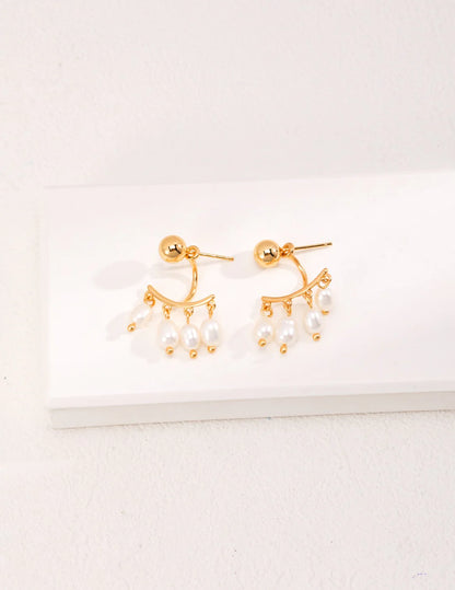 Detachable Four Row Drop Pearl Earrings