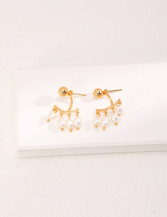 Detachable Four Row Drop Pearl Earrings