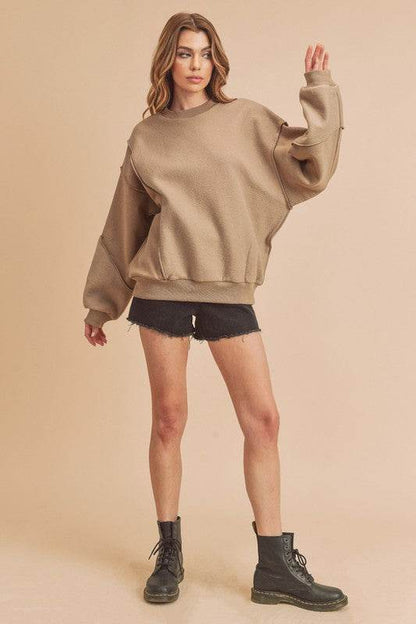 Aemi + Co Exposed Seam round Neck Drop Shoulder Sweatshirt