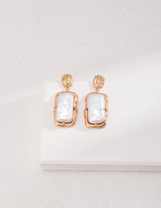 Rectangle Link Pearl Earrings